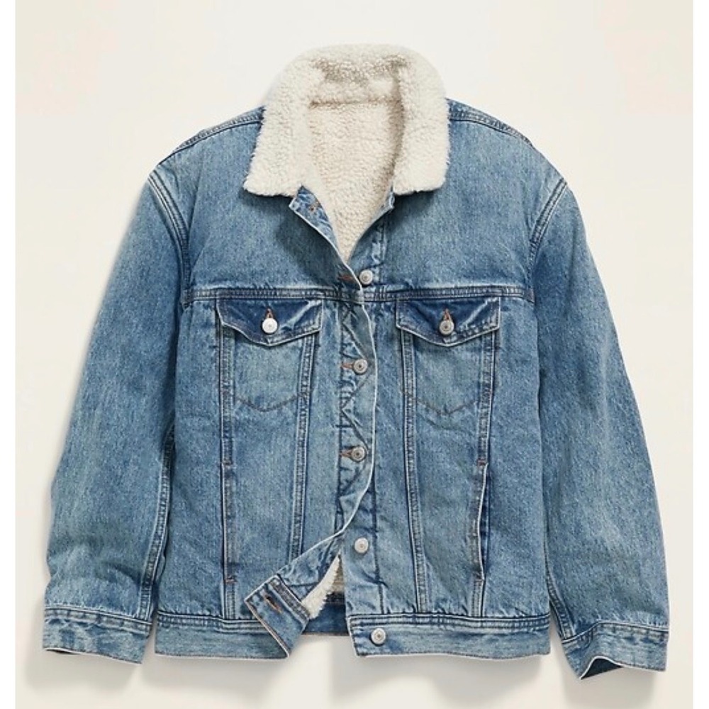Old Navy Boyfriend Plus Sherpa Lined Denim barn chore Jacket Medium Wash 3X - Picture 3 of 9